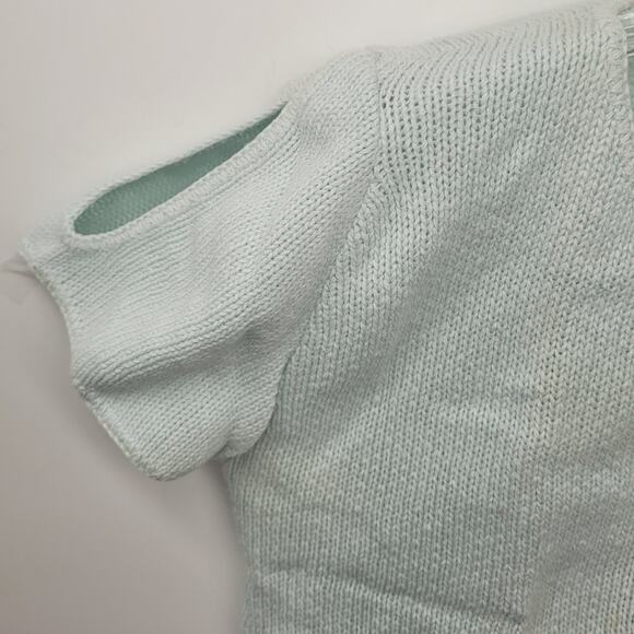 Silver Unicorn Vintage Aqua Blue Cold Should Short Sleeve Knit‎ Top Sweater - Picture 8 of 9